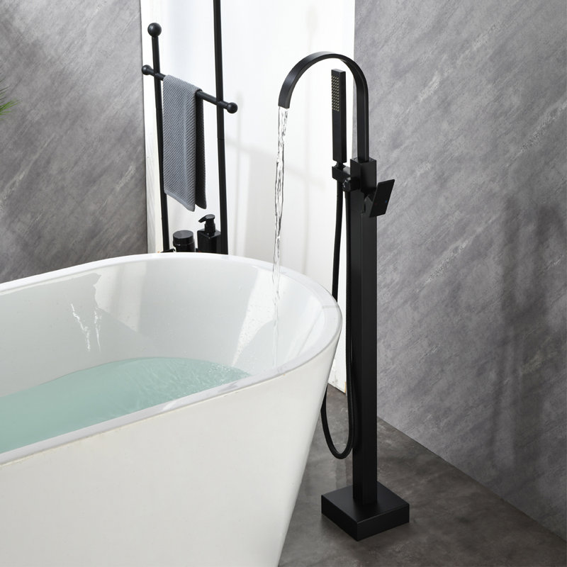 1 Handle Floor Freestanding Tub Filler with Diverter, Matte Black
