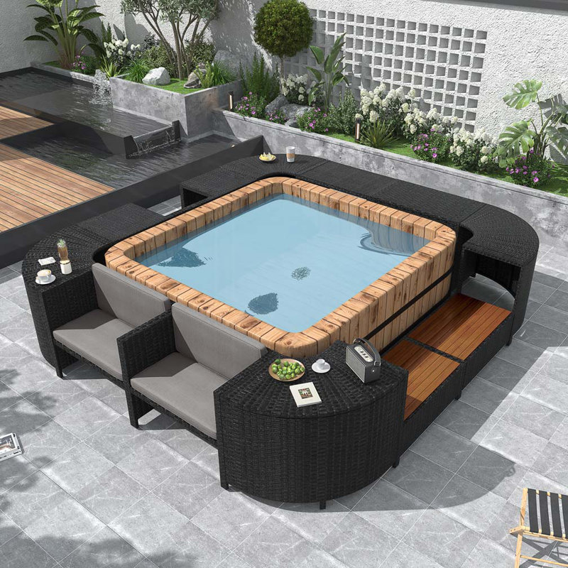 Ensemble de canapé modulaire d'extérieur en rotin, Gris
