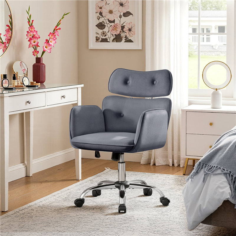 Aishling Polyester Office Chair with Headrest, Dark Gray
