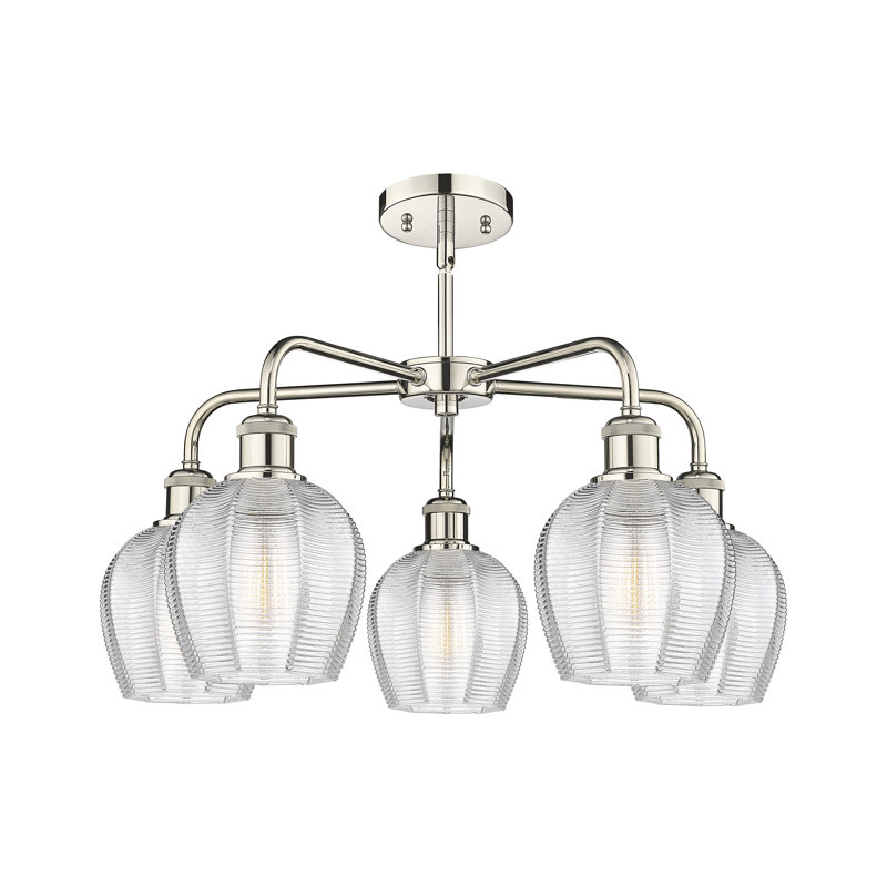 Lustre suspendu 5 lumières 24 po Krumholz, Transparent, Nickel poli