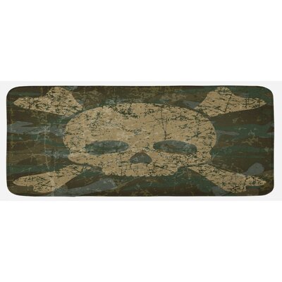 Abstract Texture With Skull And Crossbones Pattern Aged Rusty Grunge Style Dark Green Khaki Cream Kitchen Mat -  East Urban Home, 3B40B2196C47476AA5C223A7B5A9CF0D