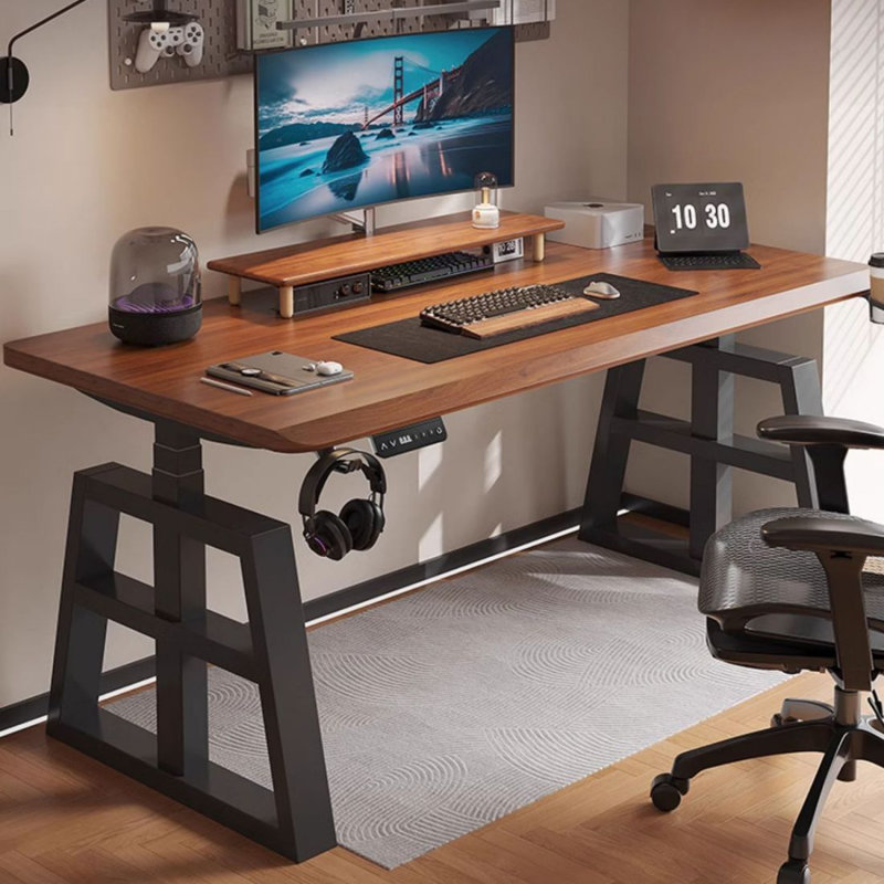 Bureau d'ordinateur à hauteur réglable électrique en bois massif, H 25,59 po x l 55,12 po x P 27,56 po