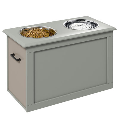 Grand cadre d'alimentation surélevé pour chien avec 2 plats en acier inoxydable, gris - améliore la posture et la digestion, facile à transporter, possède un espace de rangement pour les bols de la station pour animaux de compagnie, favorise une alimentation optimale