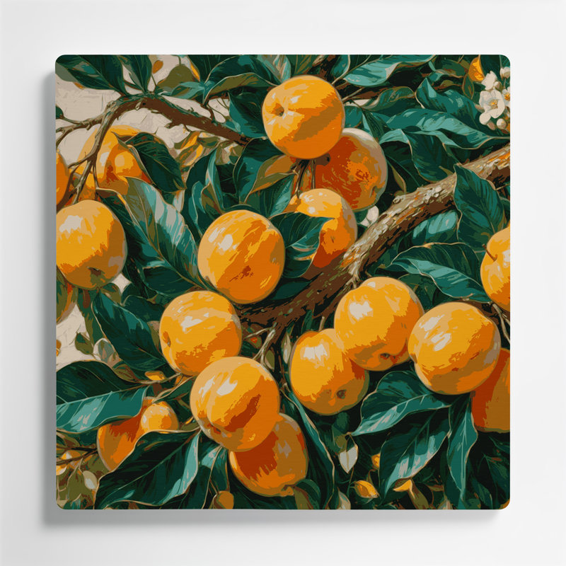 «Fruit Loquat», art mural en métal vert, H 32 po x l 32 po