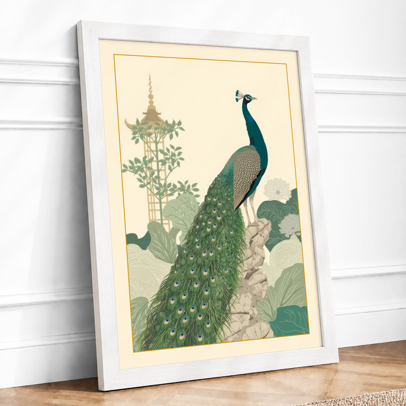 Peacock In Profile Japandi - Print, A1 - 84.1 x 59.4 cm, White