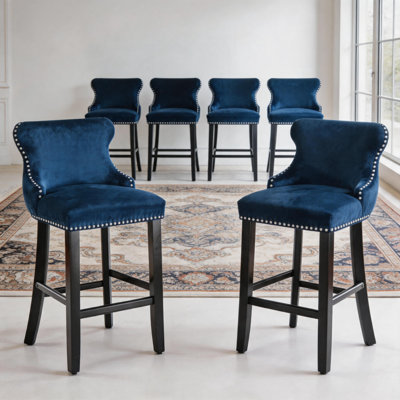 Ensemble de 6 tabourets de bar en velours à oreilles