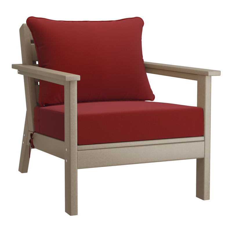 Hydea Deep Seating Chair With Cushions, Weathered Wood, Red
