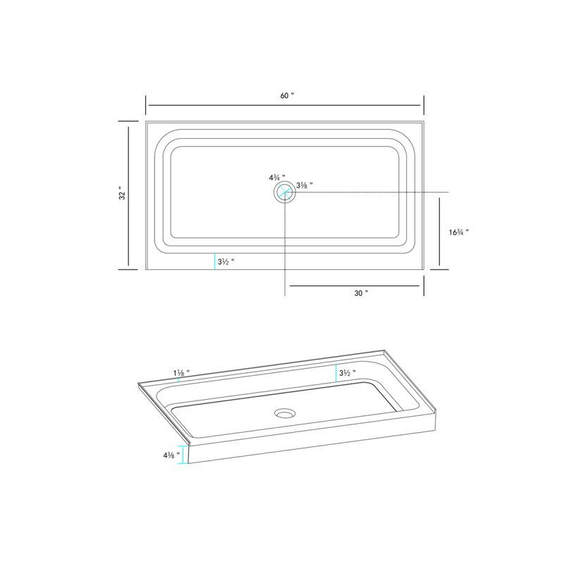 Laredo 60'' W 32'' D Rectangular Single Shower Base, Center