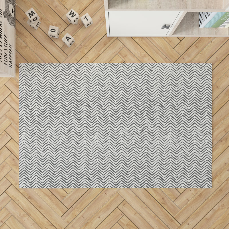 Chevron Snug Activity Mat, Rectangle 3' x 5', Ivory/Charcoal