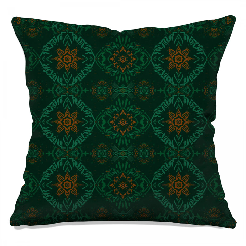 Coussins décoratifs verts à motif ornemental double face, 16 x 16 pouces