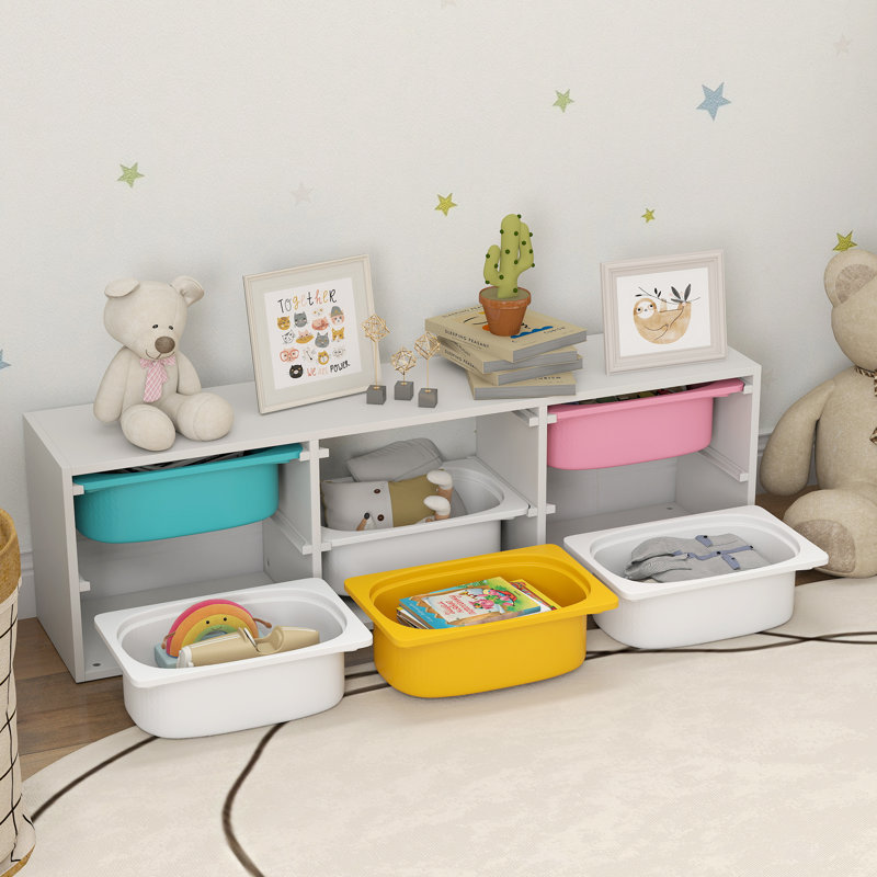 AIYAPLAY Kids Toy Storage Unit with 6 Removable Plastic Bins Low Height