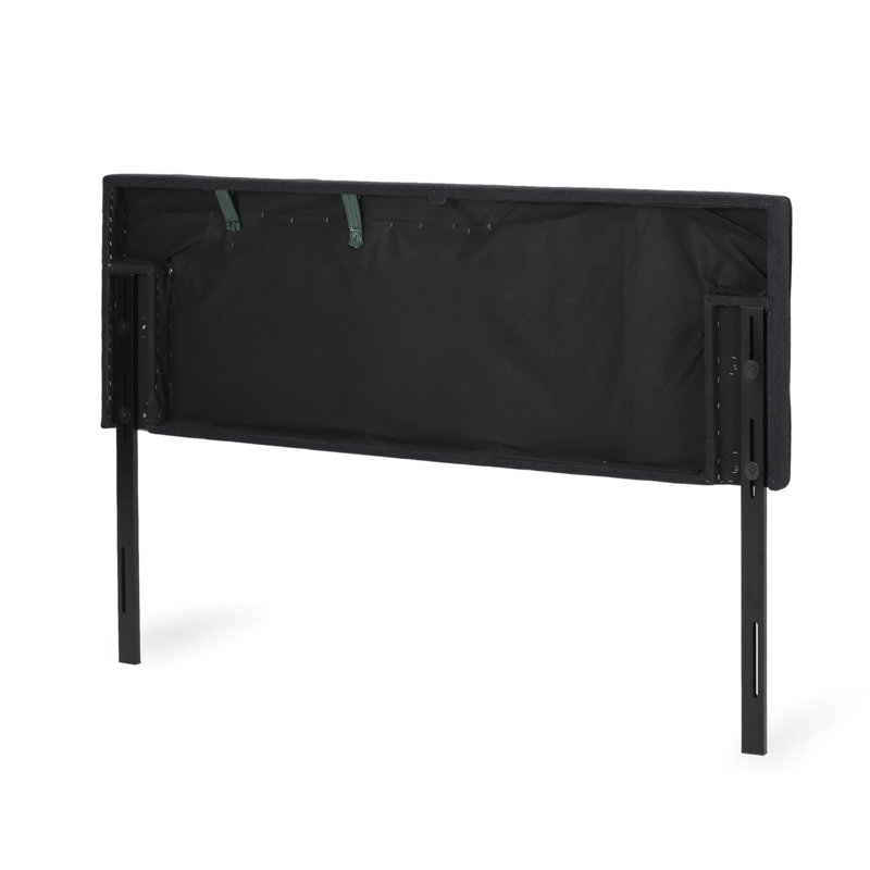 Contemporary Waffle Headboard For King In Black Fabric Sized With Adjustable Height And Stitching, Black