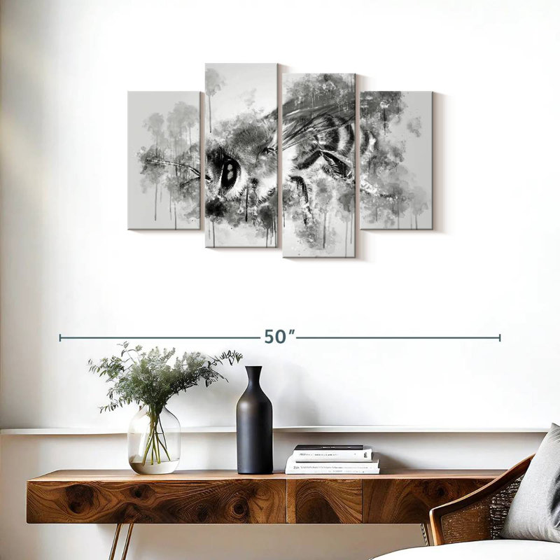 Honey Bee Black And White, 22" H x 36" W