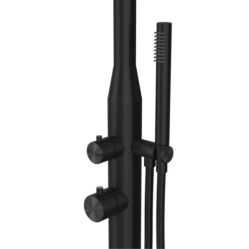 Pipeline 10-in Outdoor Shower System with Hot and Cold Connections Handshower and Foot Spout Matte Black