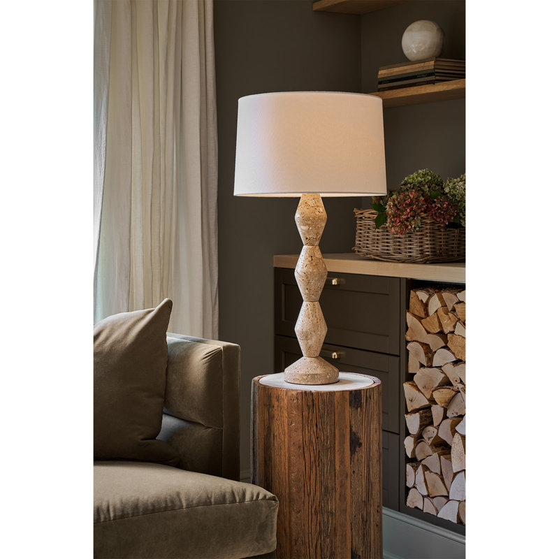 Crew Travertine Buffet Lamp (Black Shade), White