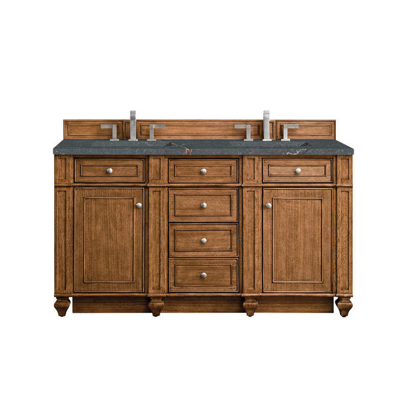 Meuble-lavabo double 60 po Bristol avec chargeur sans fil FreePower, Brun selle, Bleu Parisien