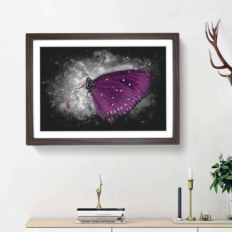 Butterfly upon a Flower - Framed Print, 24cm H x 33cm W x 2cm D, Walnut Framed