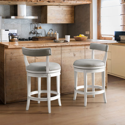 Hanover Swivel Counter Height Bar Stool, 26-Inch Seat Height, White and Grey, Set of 2