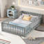 Lit double sur pied avec barrières de sécurité et porte pour enfants, gris