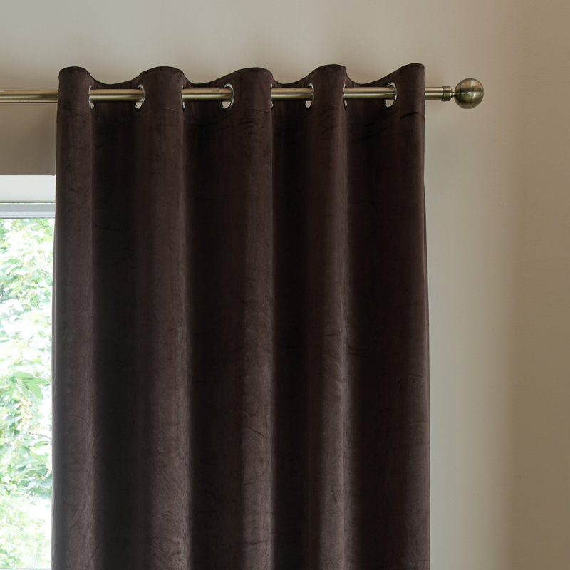 Super Thermal Blackout Matt Velour Eyelet Curtains, Chocolate, 66x72 Inch