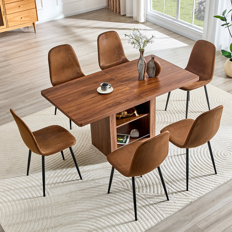 Ensemble de table de salle à manger extensible Modern, 7 pièces : table, 6 chaises, Brun / Noir