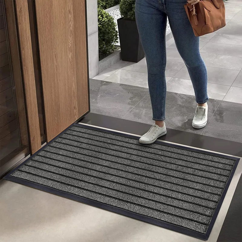 Hullfish Non-Slip Indoor Outdoor Door Mat, Grey, Rectangle 60cm W x 90cm L