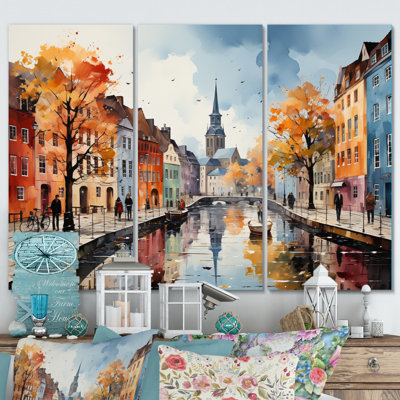 Ensemble de décorations murales en métal Danemark Canal Promenade II - Cityscapes