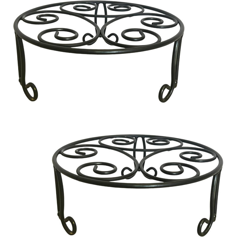 Ensemble de 2 supports pour plante en fer à profil bas, métal rond de 13 pouces de diamètre