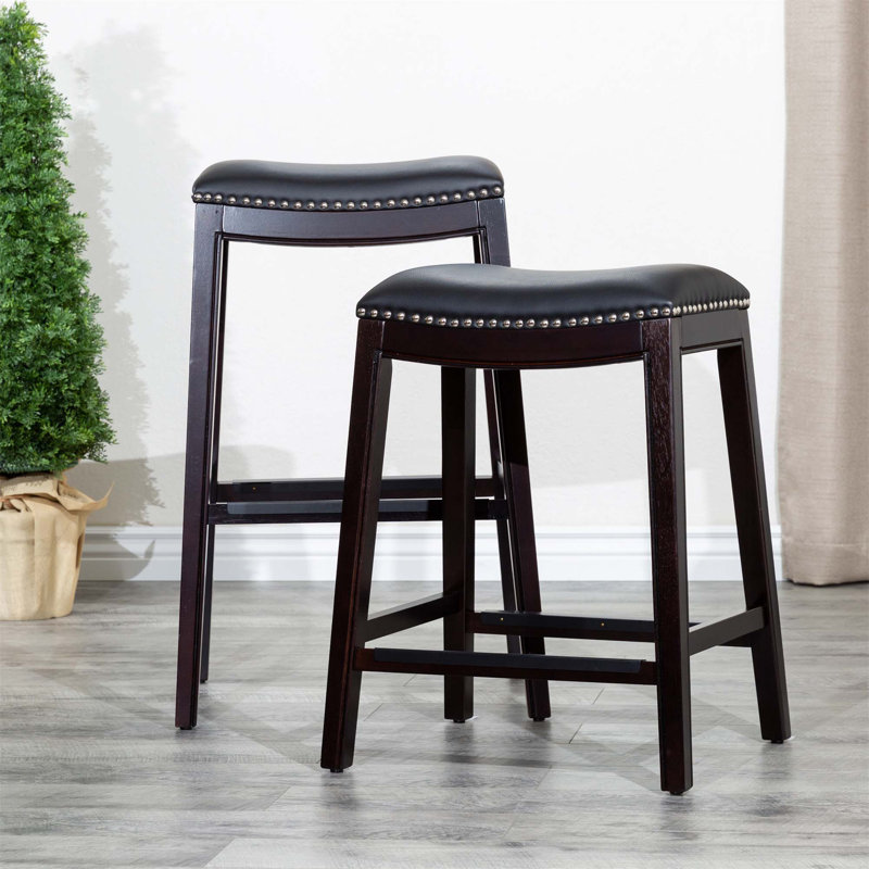 Tabouret de comptoir, siège en cuir, Noir, Espresso