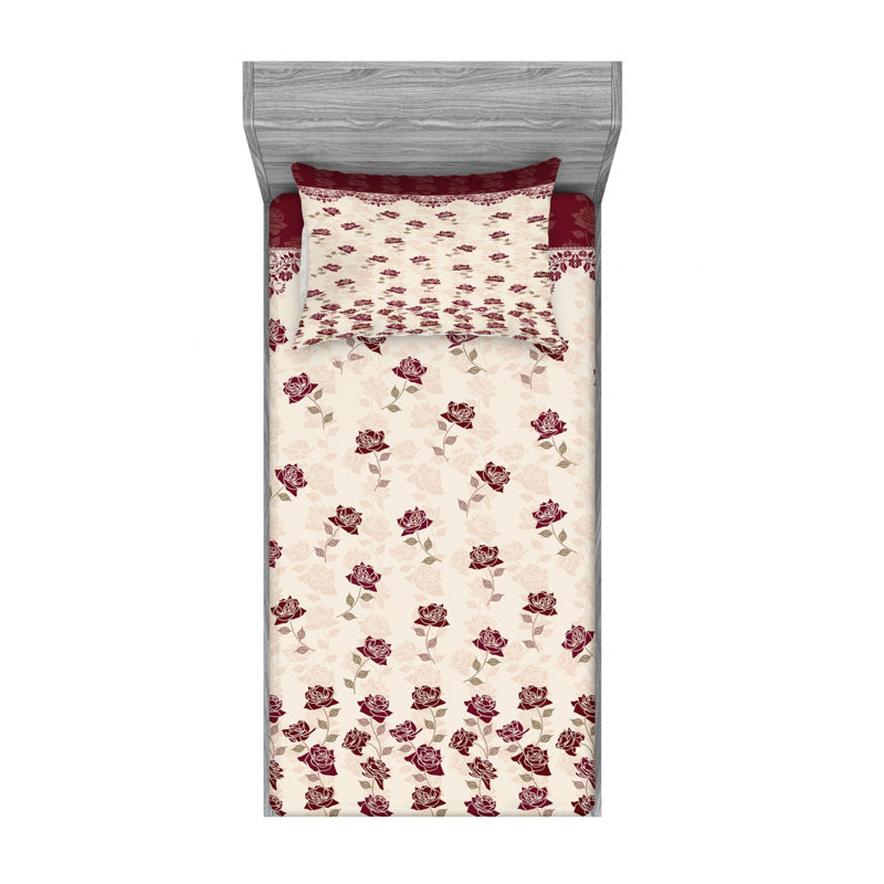 Microfiber Floral Sheet Set, Twin XL Sheet Set with Fitted Sheet