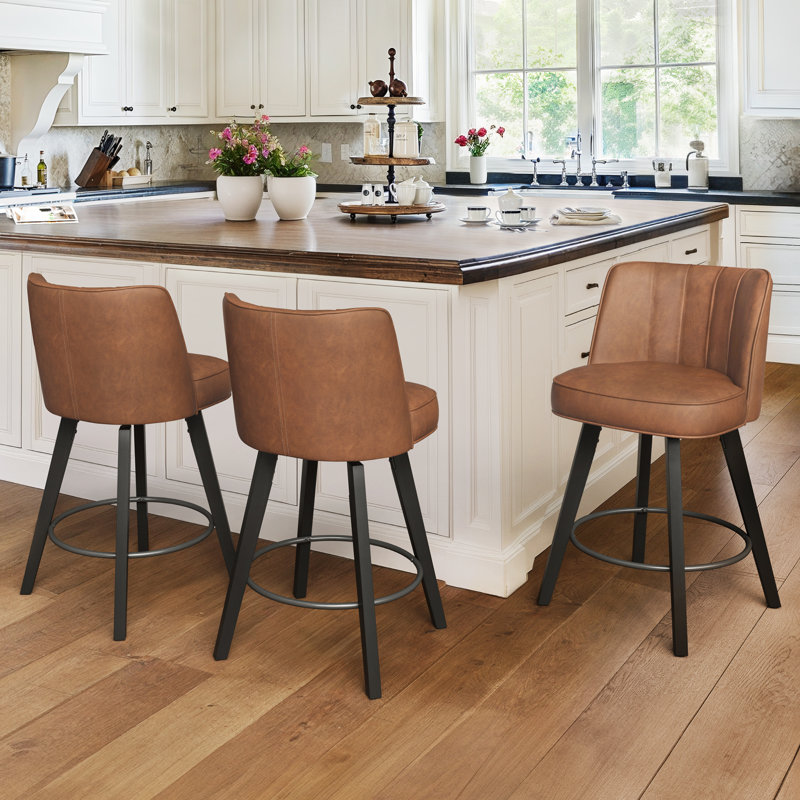 Malling 26" H Upholstered Swivel Stool, Brown Seat/Black Frame, 3