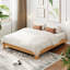 Structure de lit plateforme Nature, lit en bois avec lattes de bois solides, aucun sommier requis-1678193590-1678193591