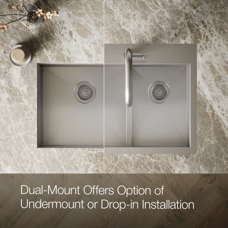 Vault 33" L x 22" W Drop-In Kitchen Sink with 3 Faucet Holes, 1 hole
