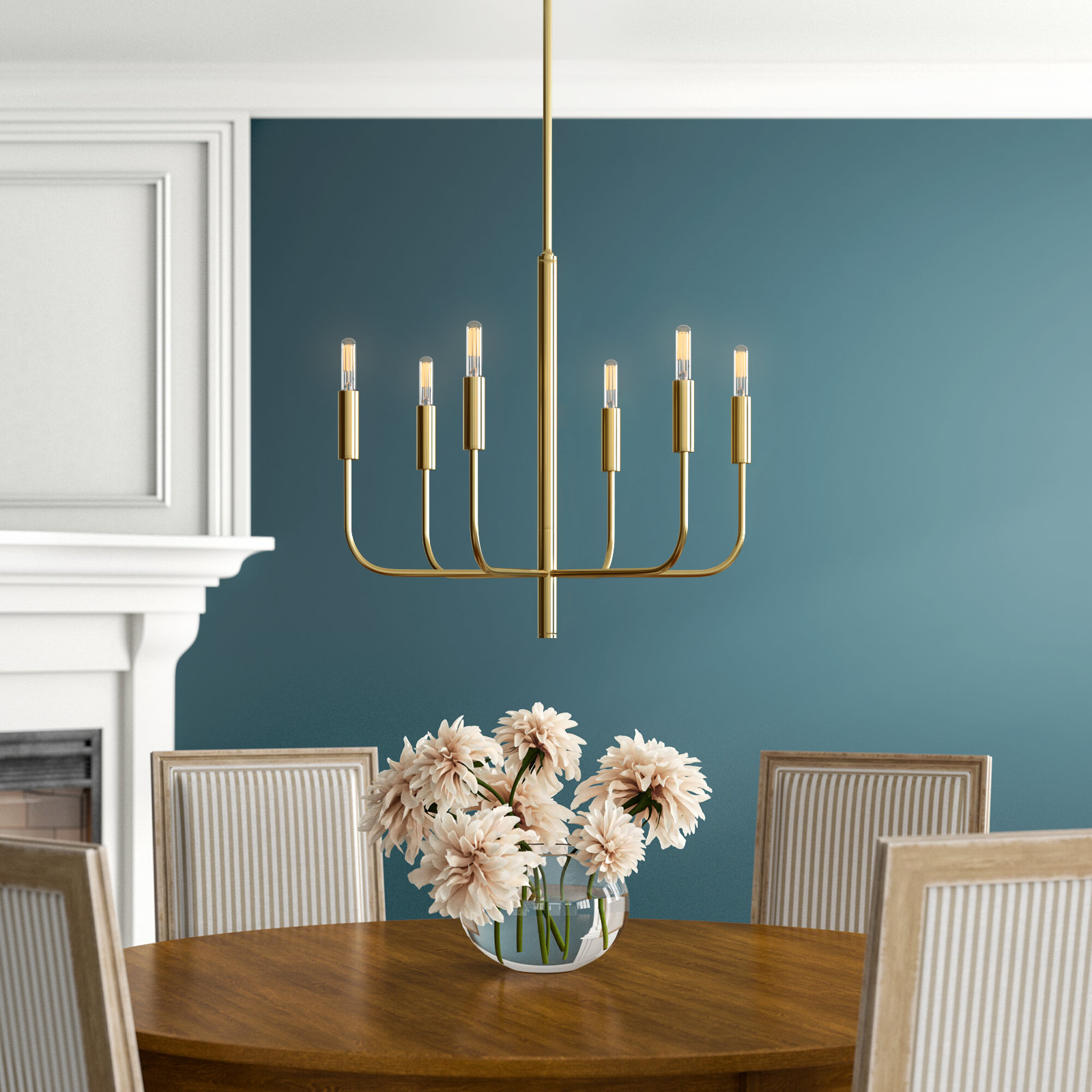 Tedder 6 - Light Candle Style Classic / Traditional Chandelier, Burnished Brass