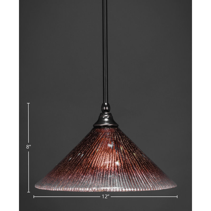 Stem Hung Mini Pendant With 12" Raspberry Crystal Glass, Black Copper