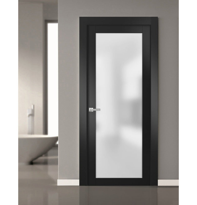 Porte-fenêtre en verre givré massif | Planum 2102 | Poignée simple à panneau régulier | Portes de salle de bain robustes
