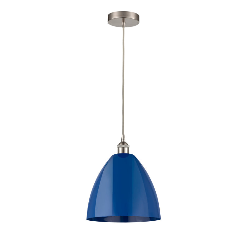 1 - Light Single Drop Pendant Pendant, Blue, Brushed Satin Nickel, 12.88" H x 9" W x 9" D