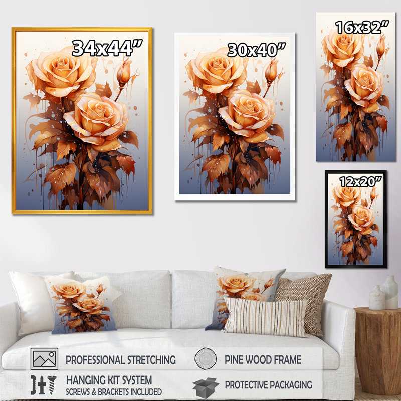 Rose Reverie A Study In Elegance - Art mural rose, H 40 po x l 30 po x P 1,5 po, Cadre doré simple