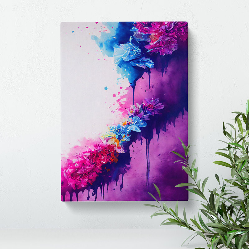 Flowers Dripping Paint No.4 Abstract - Wrapped Canvas, 76cm H x 50cm W
