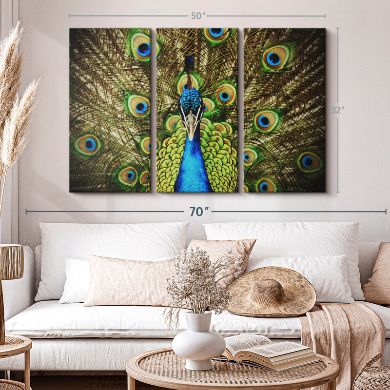 «Fierce Blue Peacock Wall Art» sur toile, H 32 po x l 50 po x P 1,25 po