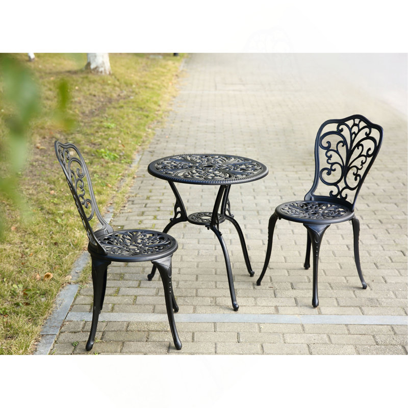  3-Piece Outdoor Rust-Resistant Cast Aluminum Patio Bistro Set, Black