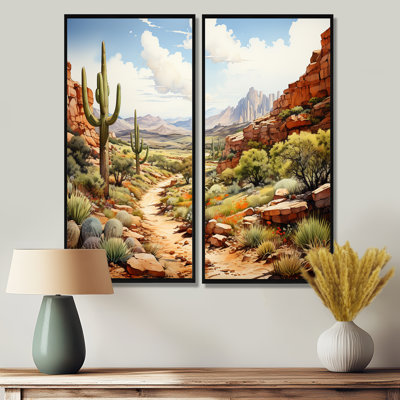 «Mexico Cactus Oasis Impasto II», art mural traditionnel corail