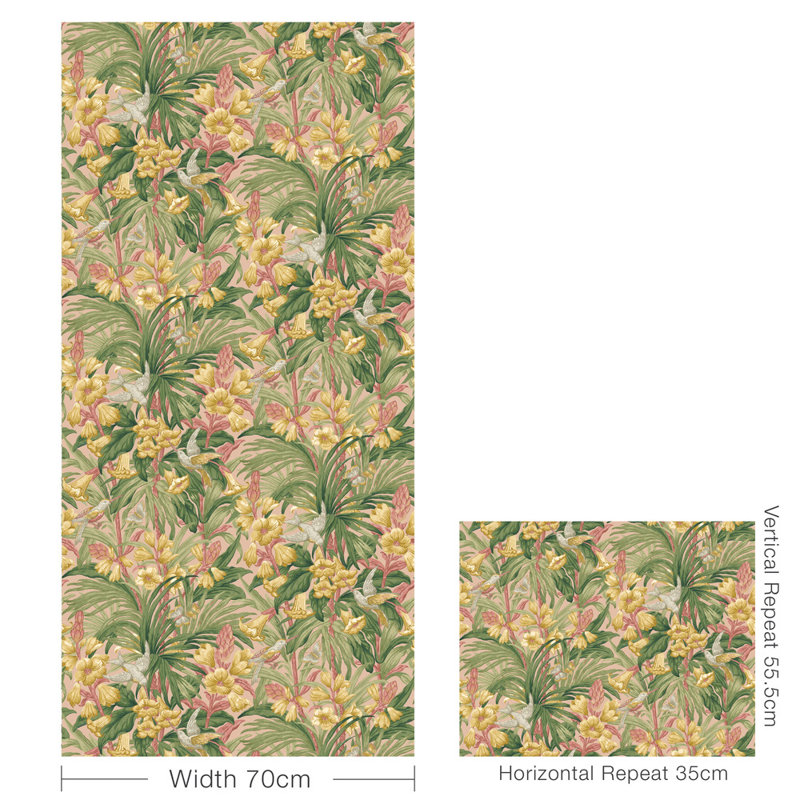 Floral 32.82' L x 27.58" W Wallpaper Roll, Blush