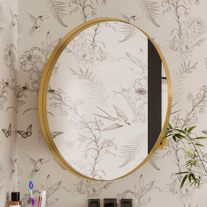 Metal Framed Bathroom Wall Cabinet with Mirror and Adjustable Shelves, Gold