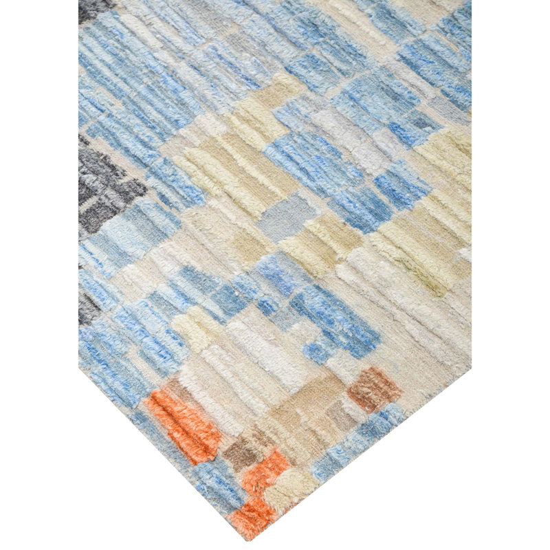 Abstract Area Rug in Orange/Blue/Ivory/Beige, Rectangle 9' x 12'
