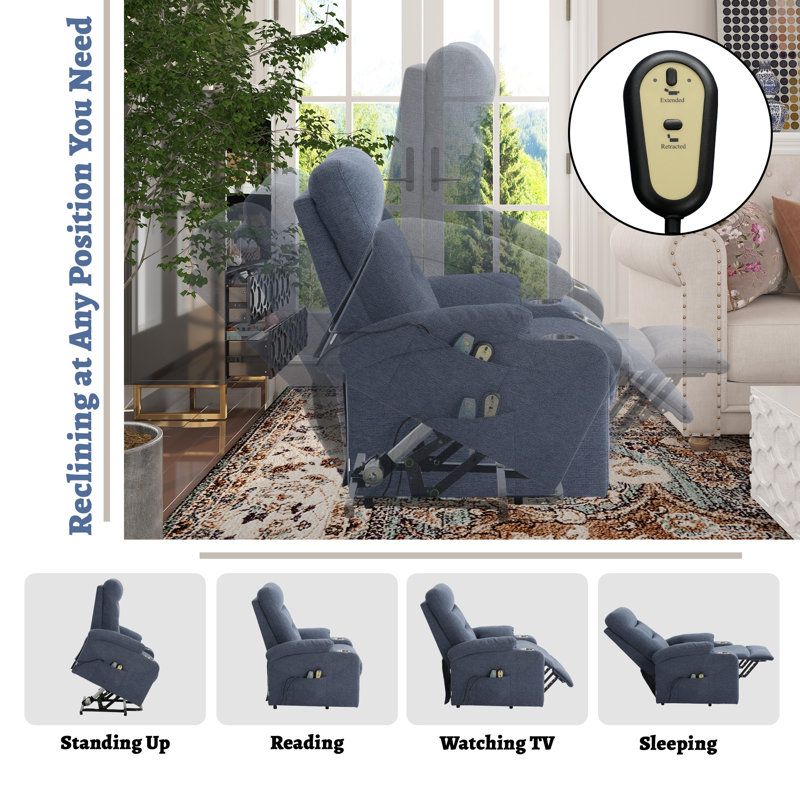 Grand fauteuil inclinable de massage avec 2 porte-gobelets Betzaida, Mélange de polyester bleu marine