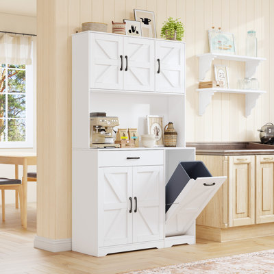 Garde-manger 71 po avec armoire à ordures inclinable, station de charge, 5 tablettes réglables et tiroirs