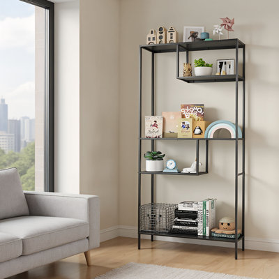 4-tier 70''h Black Metal Bookshelf With Adjustable Shelves And Sturdy Steel Frame, Industrial Tall Bookcase For Living Room, Bedroom, Or Office