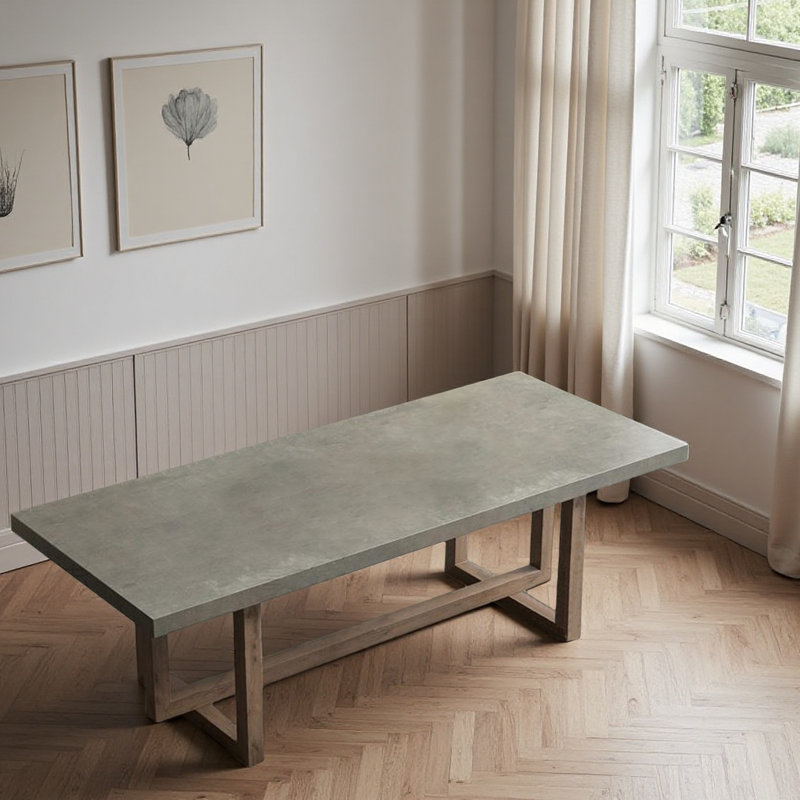 Vintage Faux Cement Gray Solid Wood Rectangular Dining Table