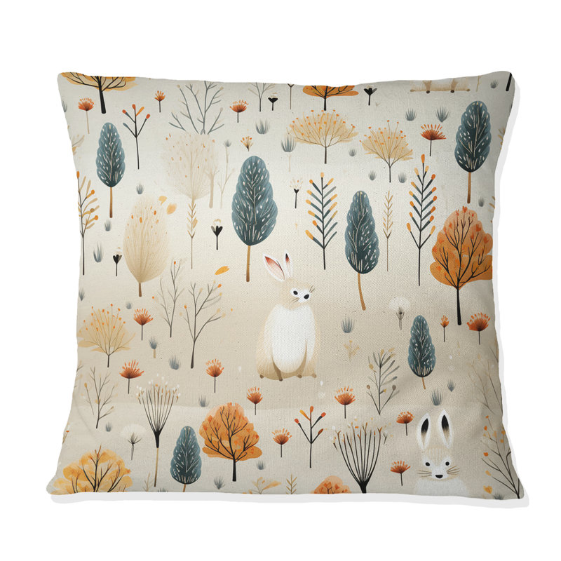Woodland Rabbit Journey - Coussin décoratif abstrait Coral Reef multicolore azur - Coussin décoratif, H 16 po x l 16 po
